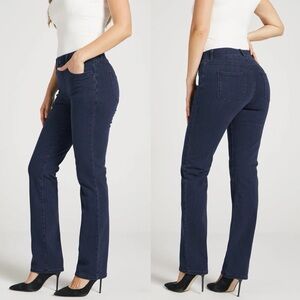 Betabrand Straight Leg 4 Pocket Long Inseam Yoga Denim in Dark Indigo